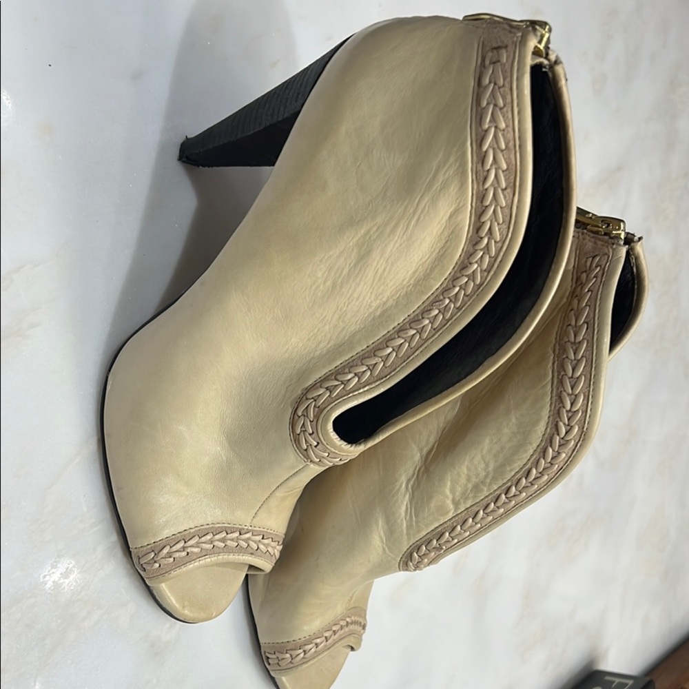 Vince Camuto Cream Heeled Boots with Suede Finish